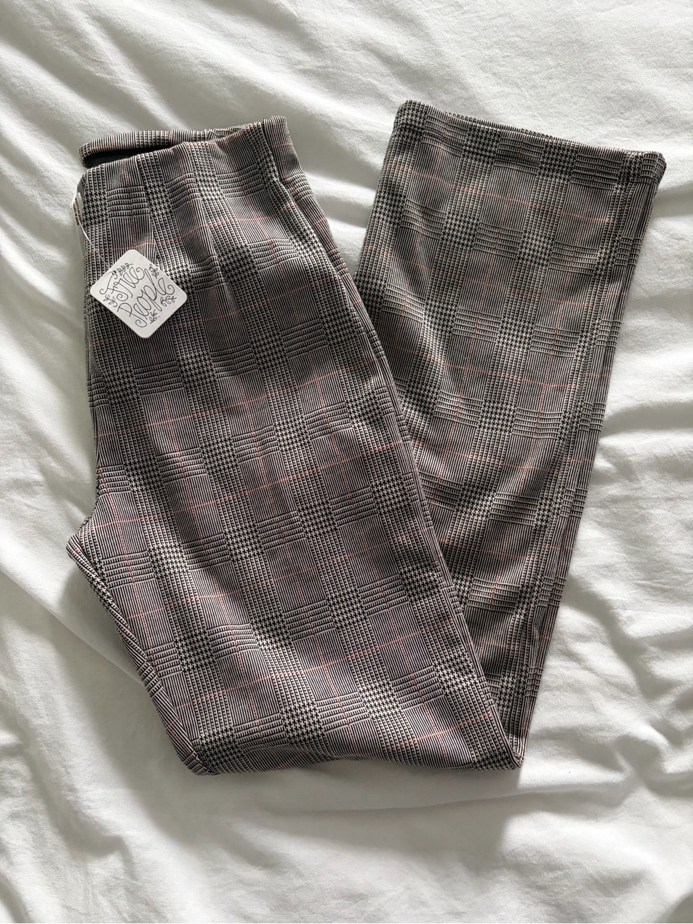 Free People Women’s Gray Plaid Pull-On Straight Leg Business Casual Pants 0 NWT
